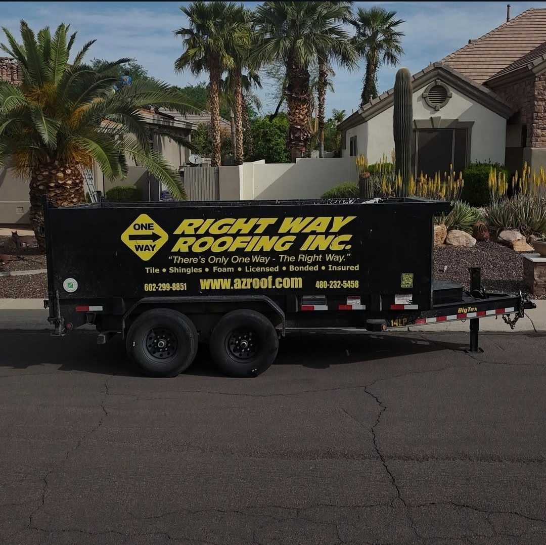 Right Way Roofing dumpster/trailer