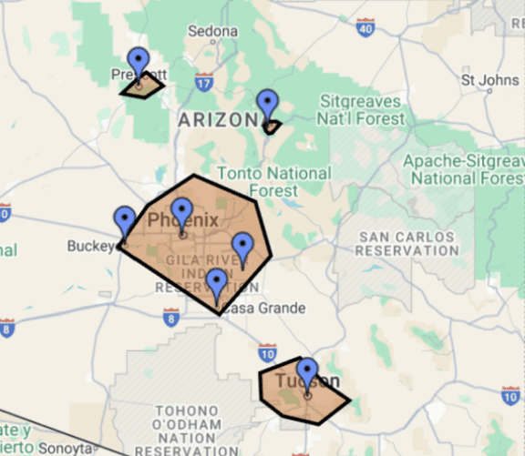 Service area map in Arizona